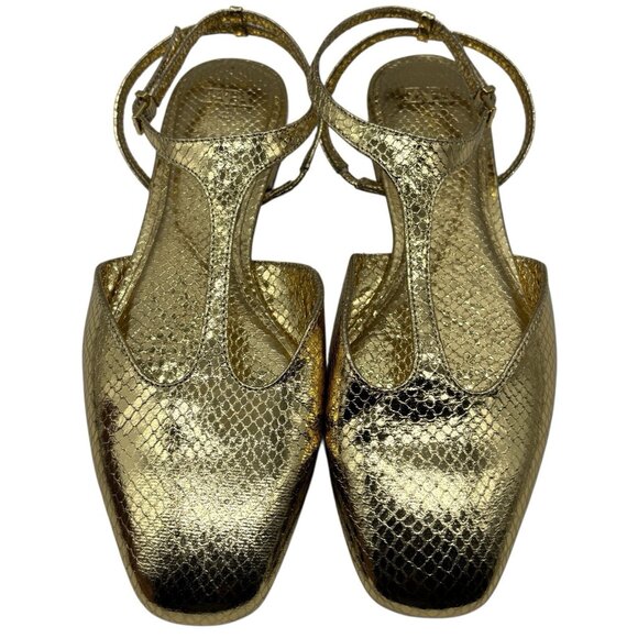 ZARA Gold Front Strap Flats Shoes Women’s Sz 41 US SZ 10 Snakeskin - Picture 11 of 13